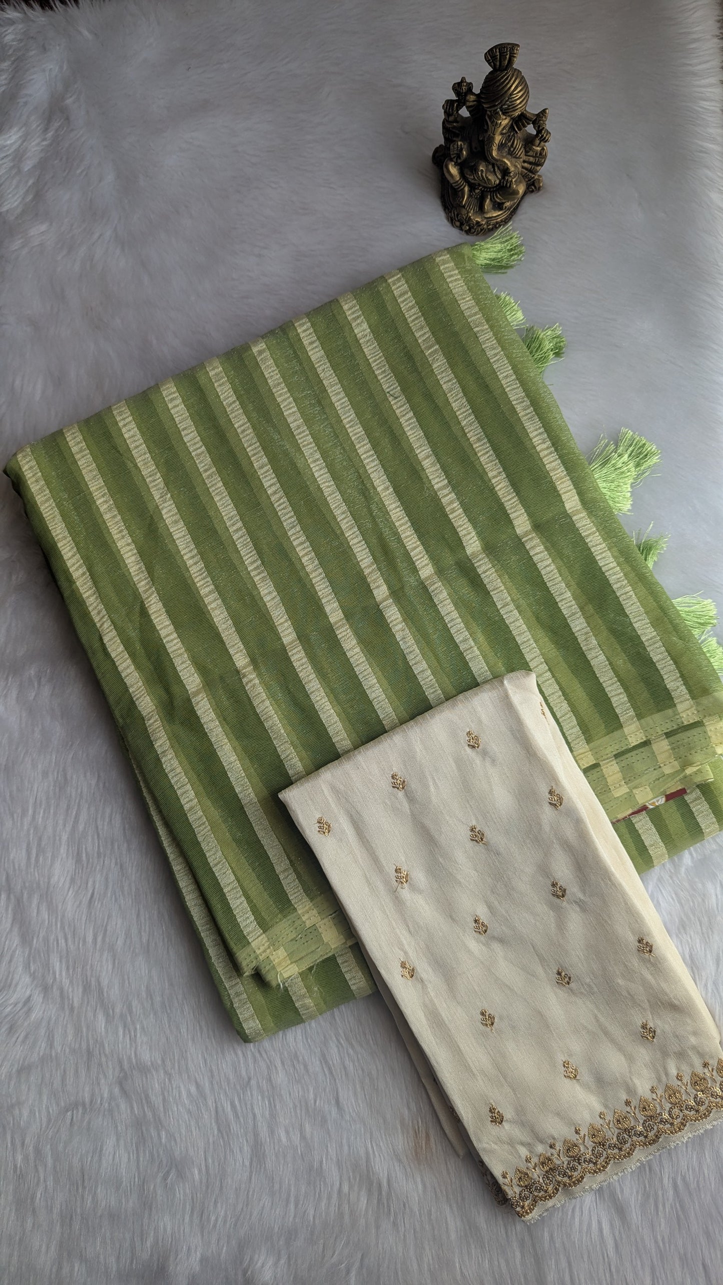 Green Stripes Saree with Work blouse