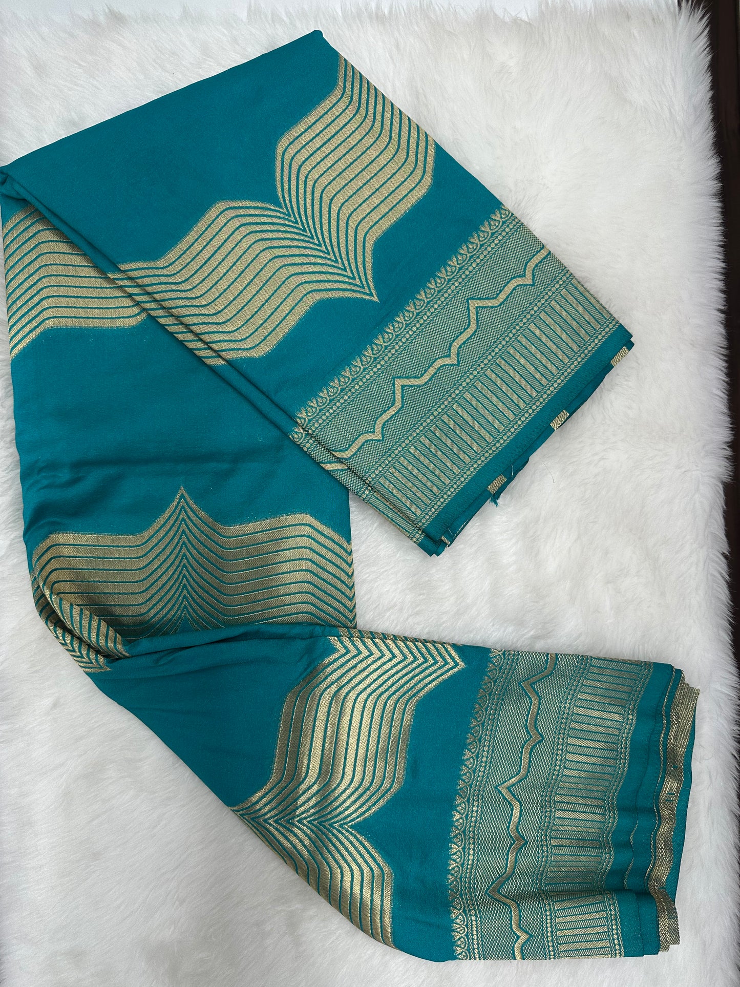 Semi Crepe Silk Blue and Golden Zari