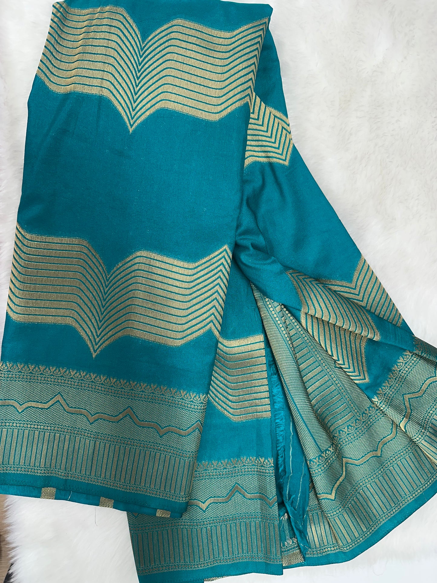 Semi Crepe Silk Blue and Golden Zari