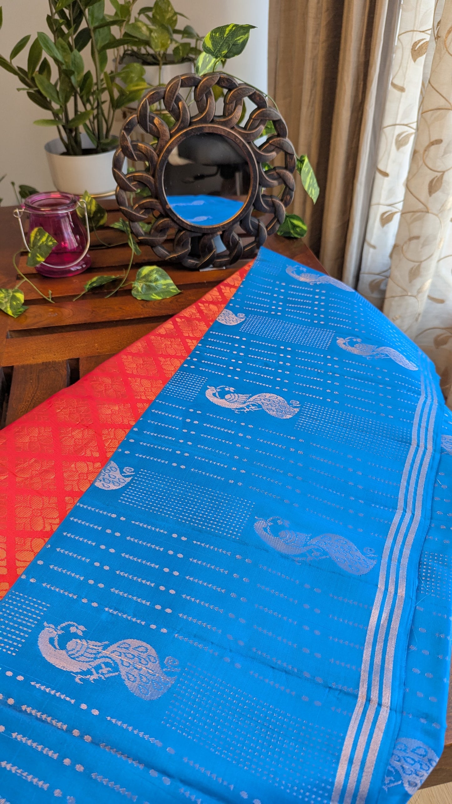 Blue & Pink Pure Soft Silk Saree