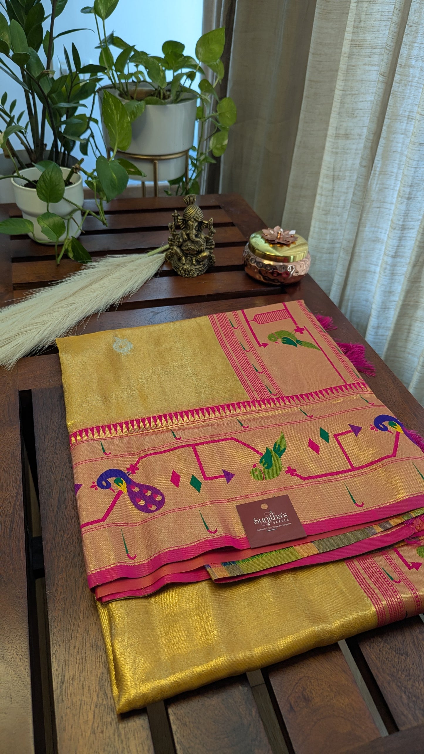 Maharani Yellow Paithani Tissue Saree