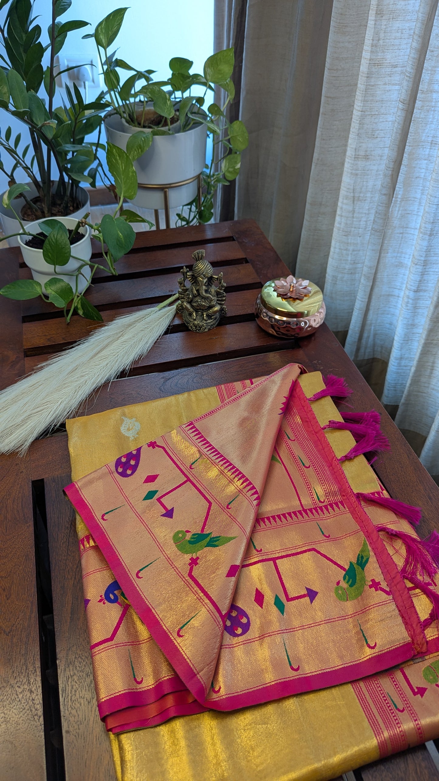 Maharani Yellow Paithani Tissue Saree