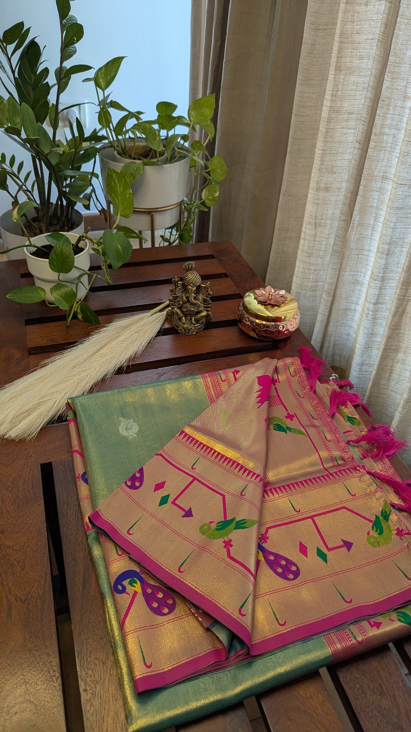 Maharani Light Green Paithani Tissue Saree