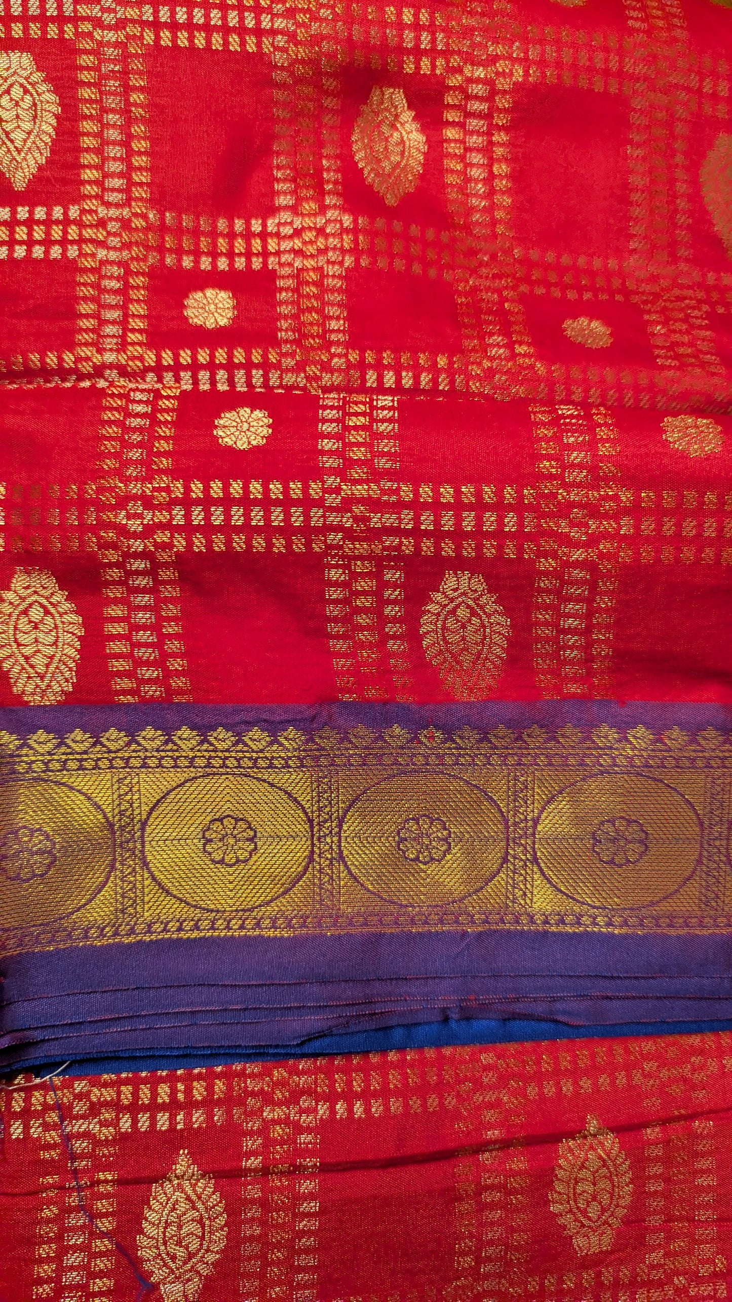 Red and Purple Semi Silk Saree