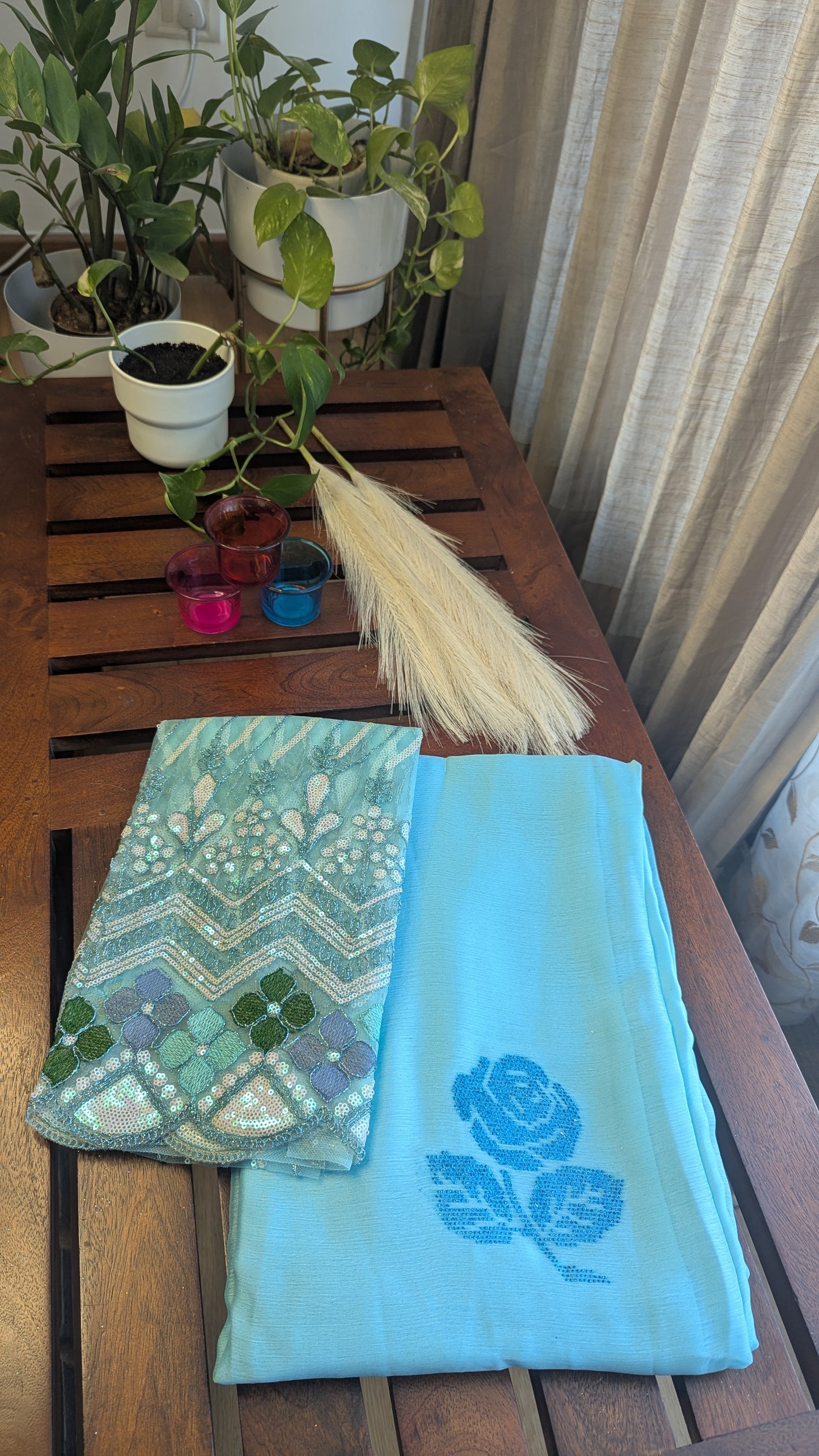 Blue Color Fancy Saree with Sequinned Blouse