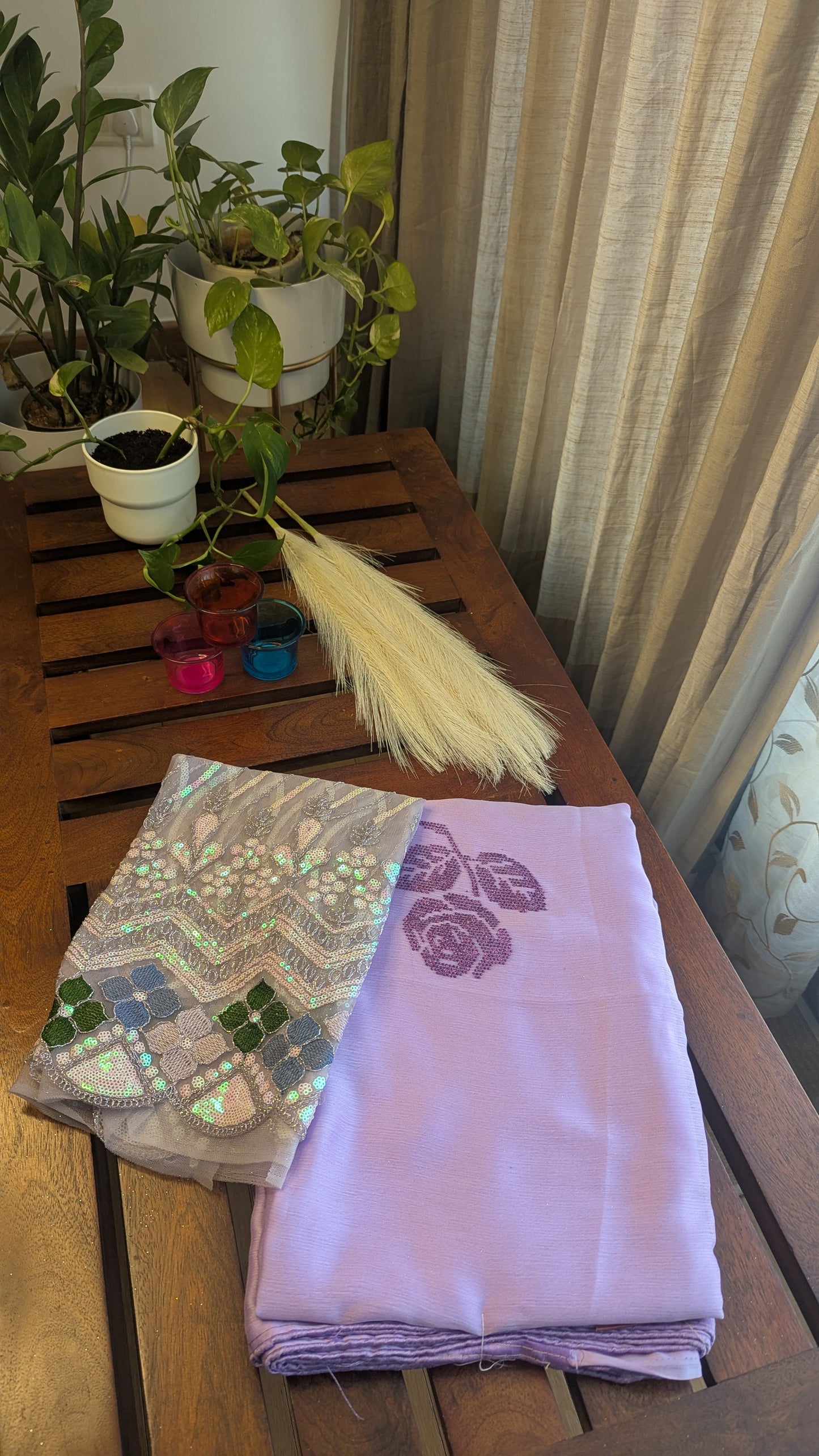 Lavender Fancy Saree with Sequinned Blouse