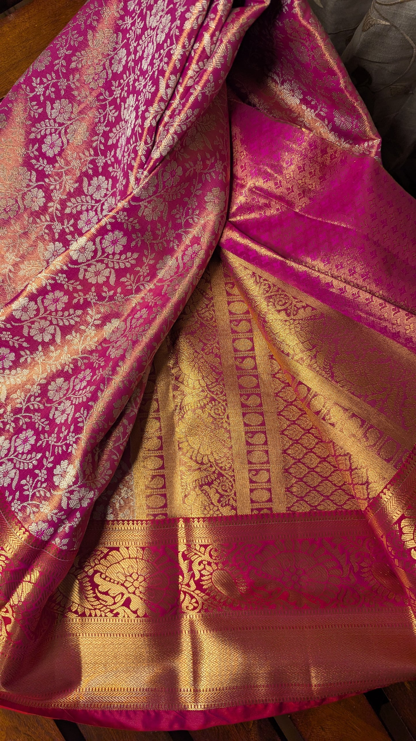 Raani Pink Brocade Semi Kanchi Silk Saree