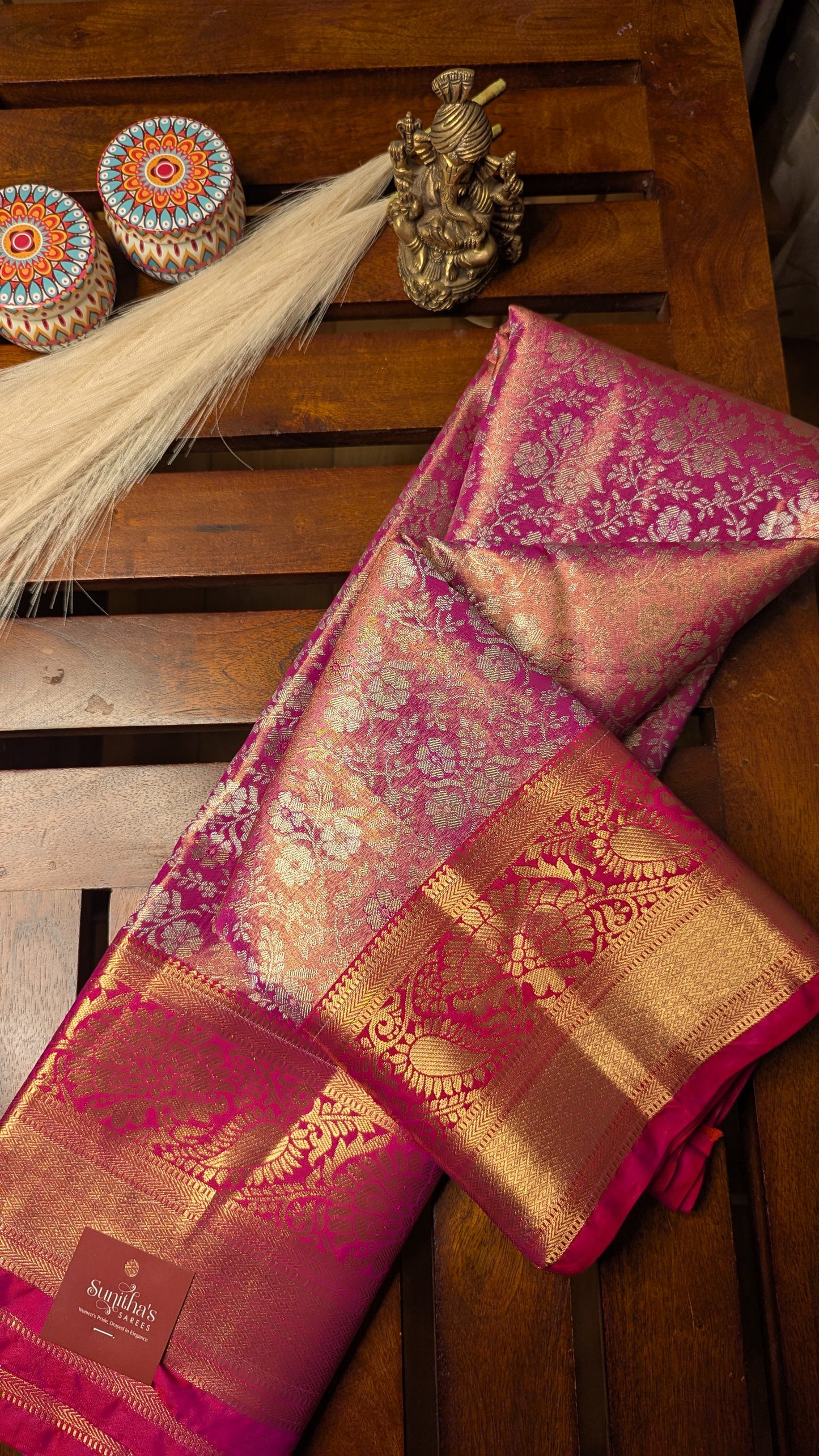 Raani Pink Brocade Semi Kanchi Silk Saree