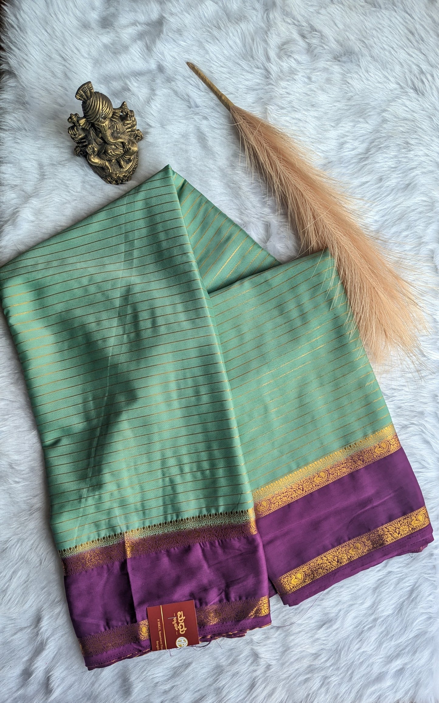 Pastel Green & Purple Semi Mysore Silk Saree