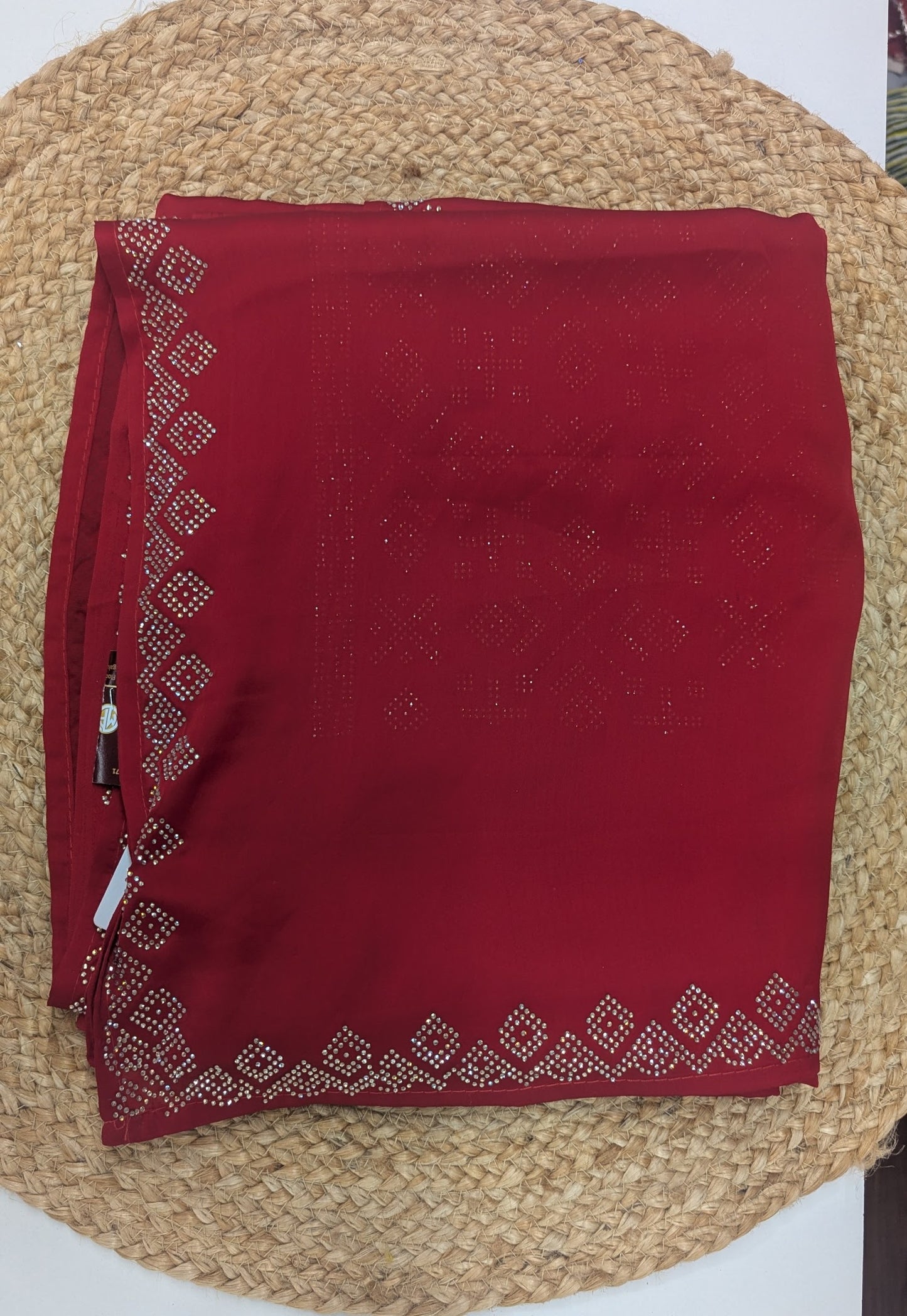 Red Sateen Crepe Party Saree