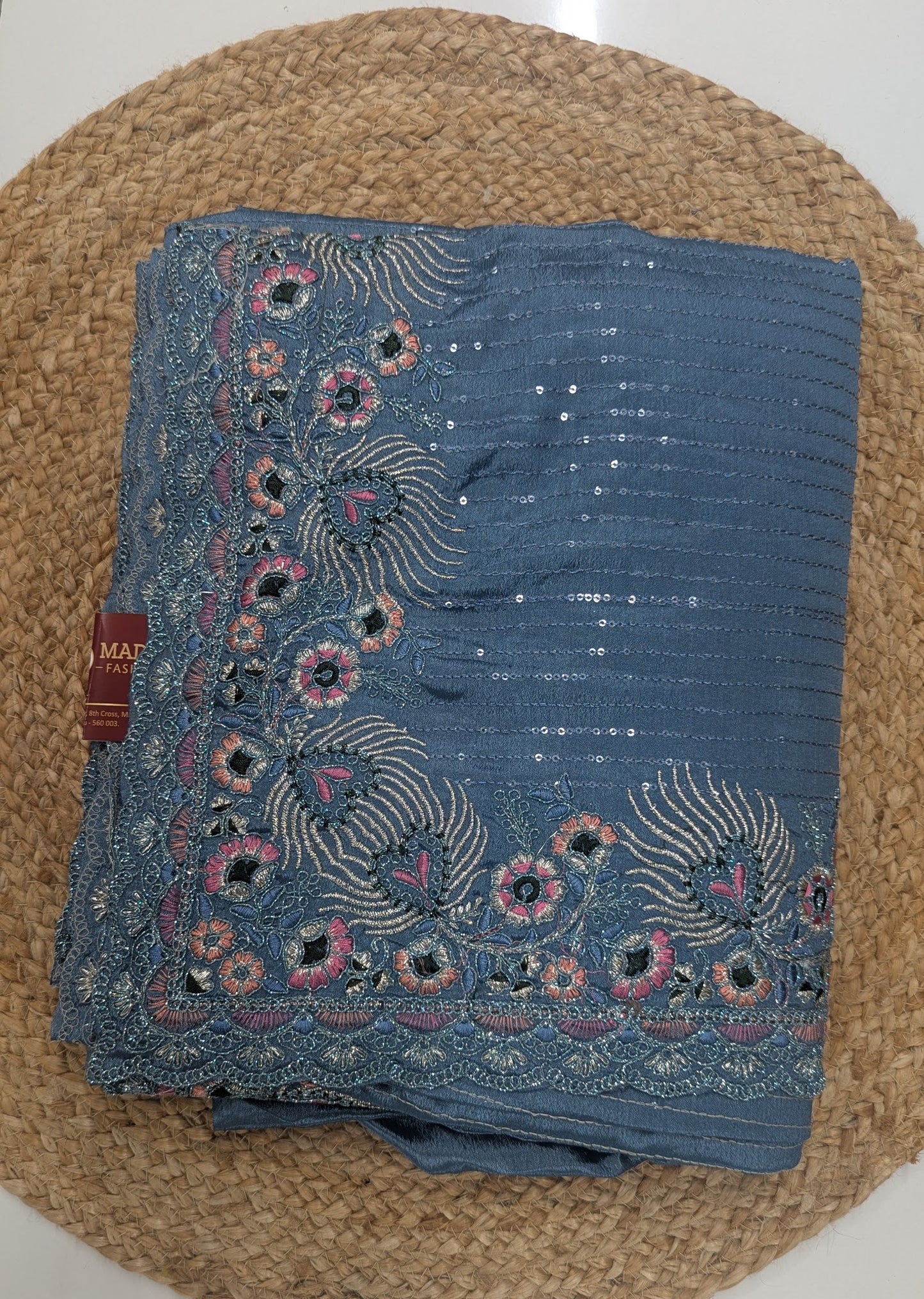 Tissue Party Wear Saree - Blue and Wine Colors