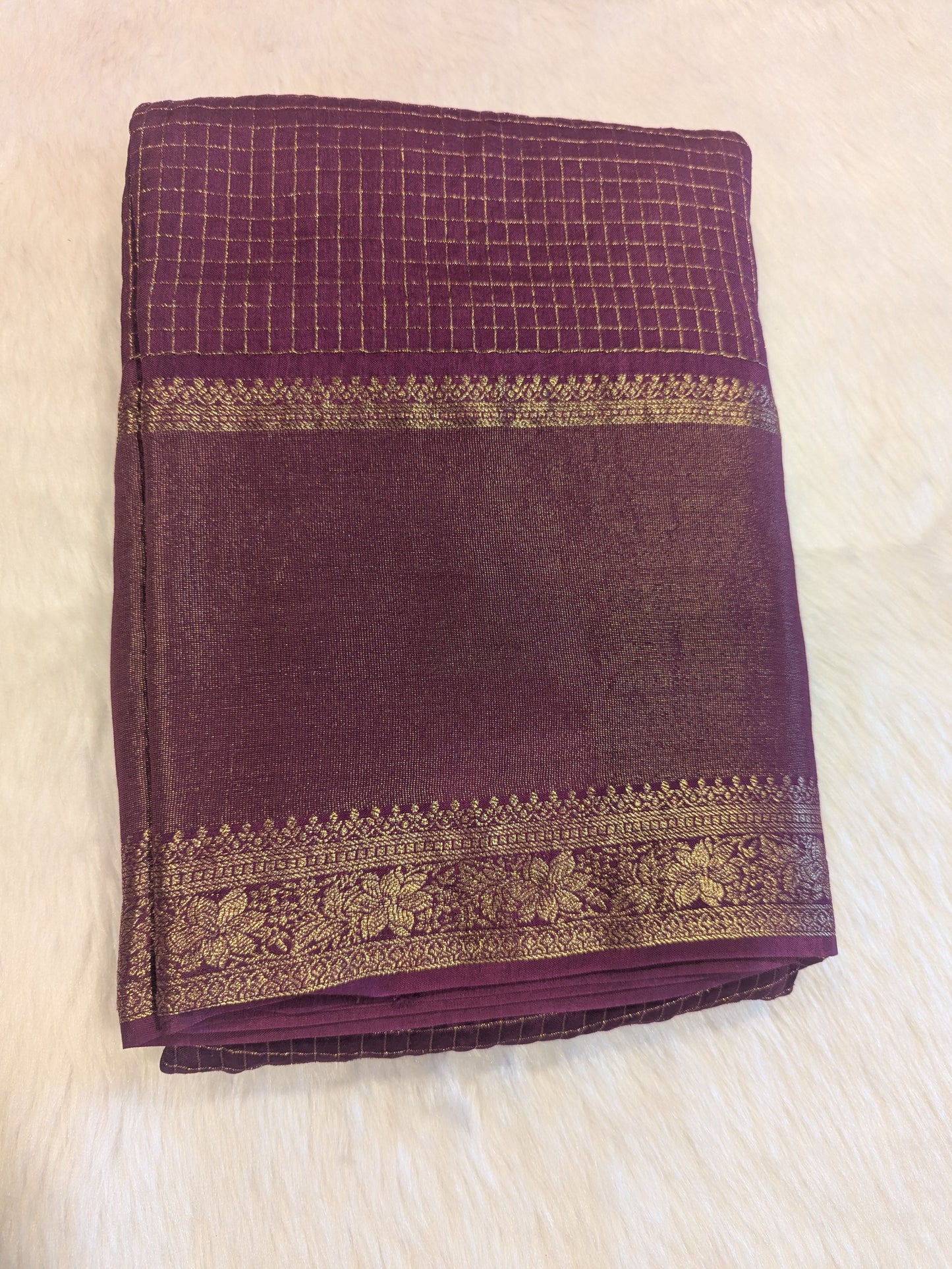 Maroon Crepe Silk Small Checks