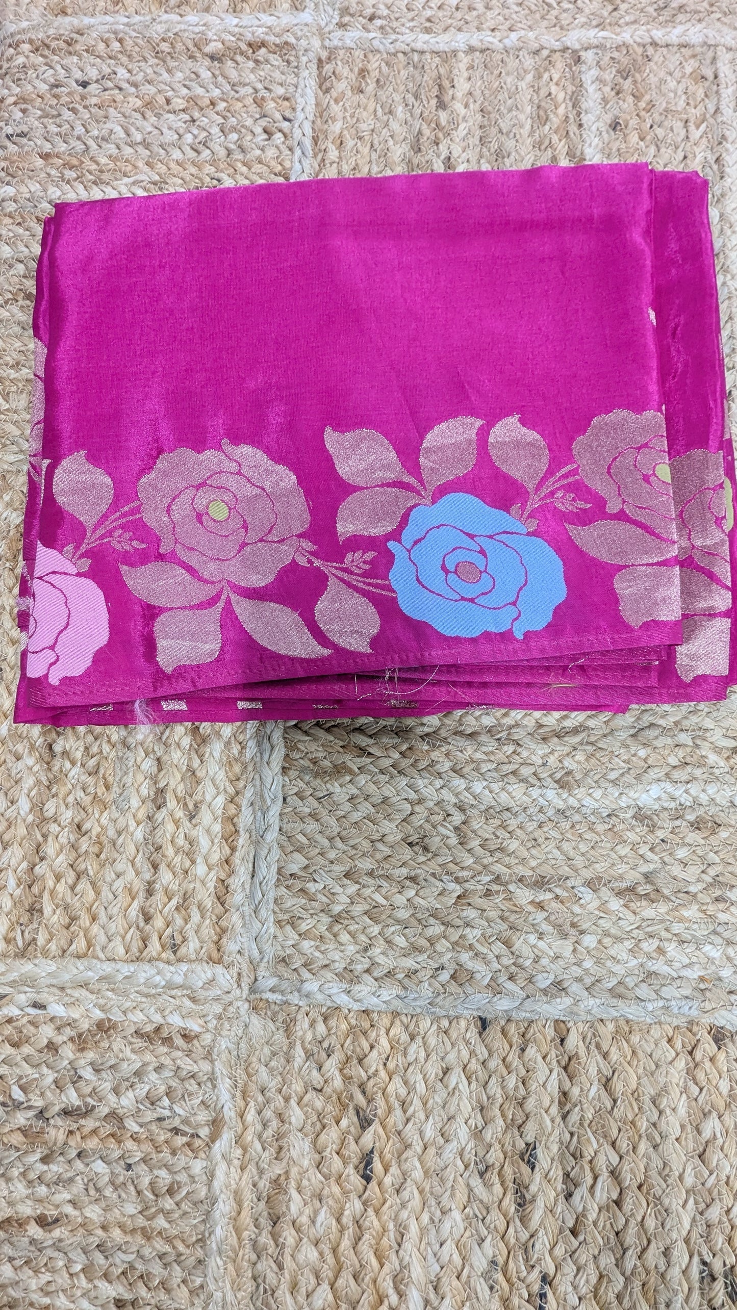 Rani Pink Crepe Silk Saree with Flower Zari Border
