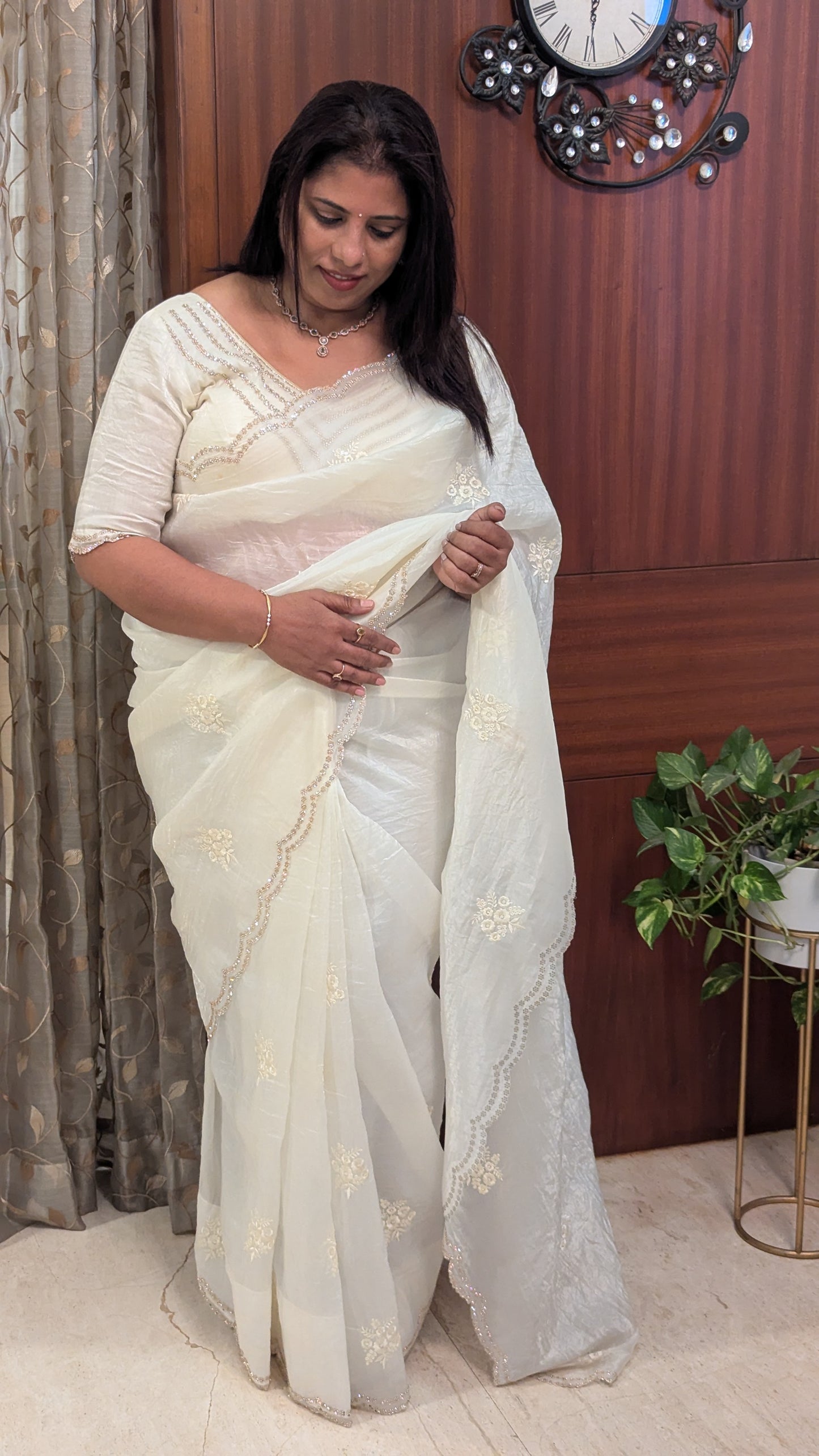 White Fancy Saree with Embroidery