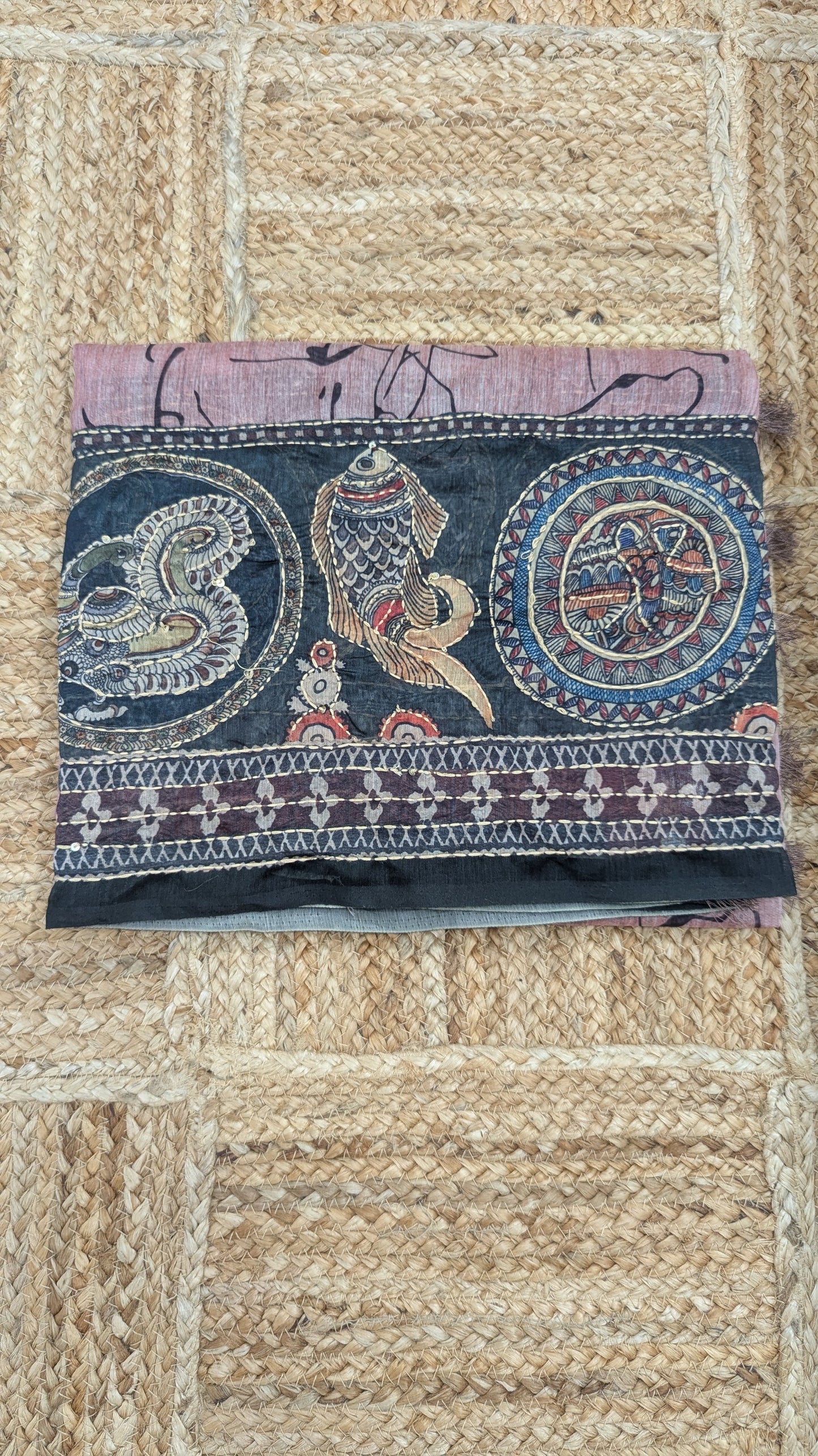 Pink Soft Cotton Saree with Kantha Work