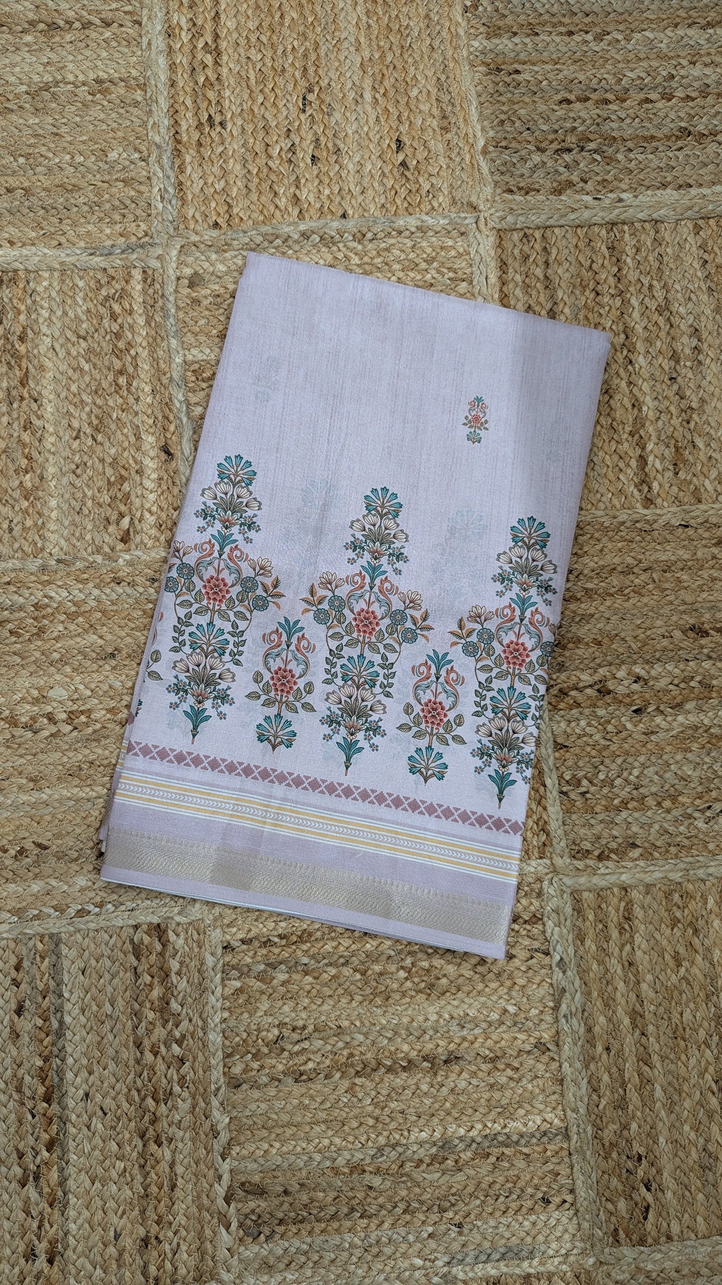 Cream color Tussar Silk Saree