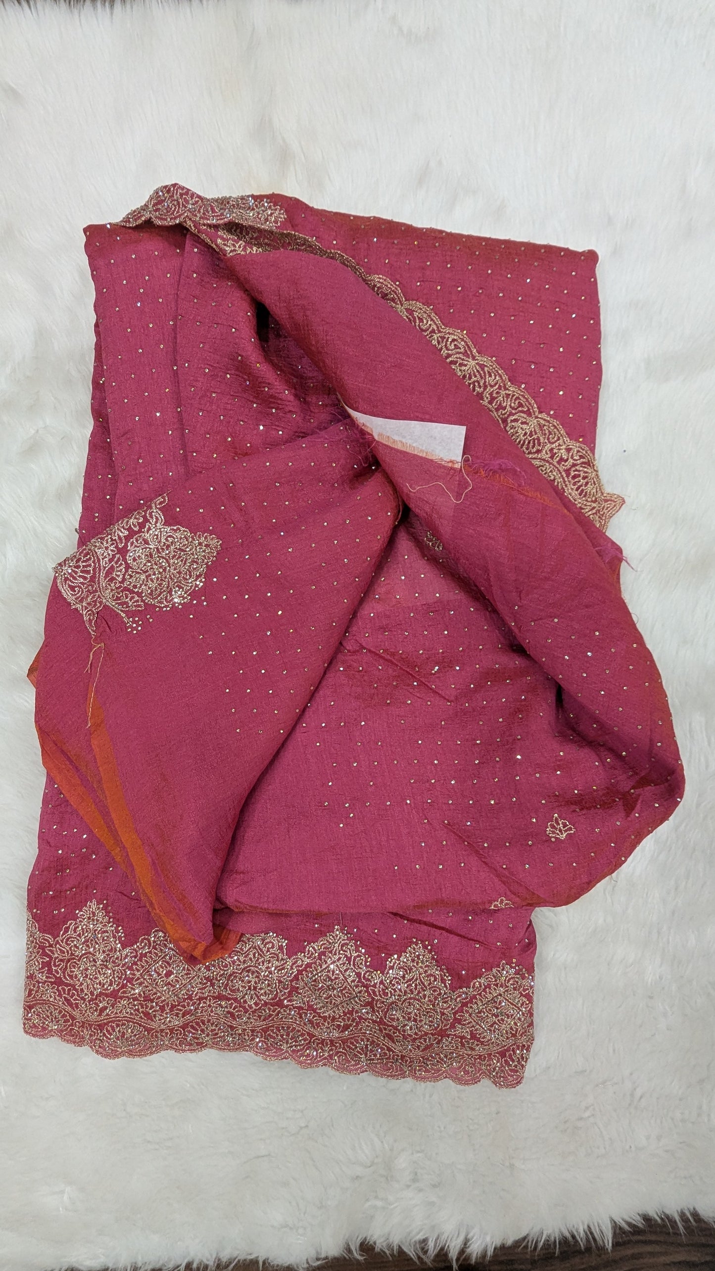 Pink Golden Work border Saree