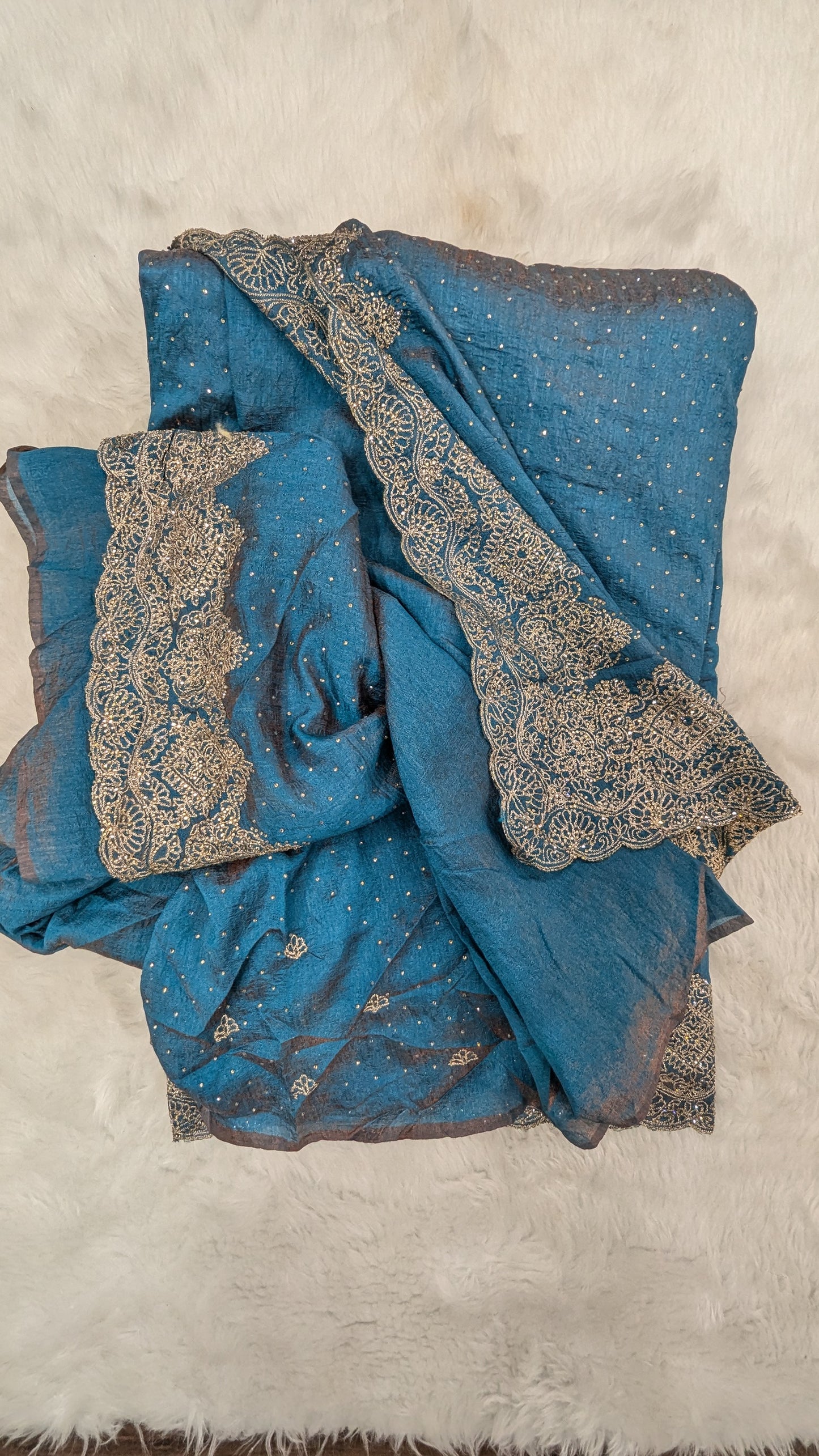 Blue Golden Zardozi Work border Saree