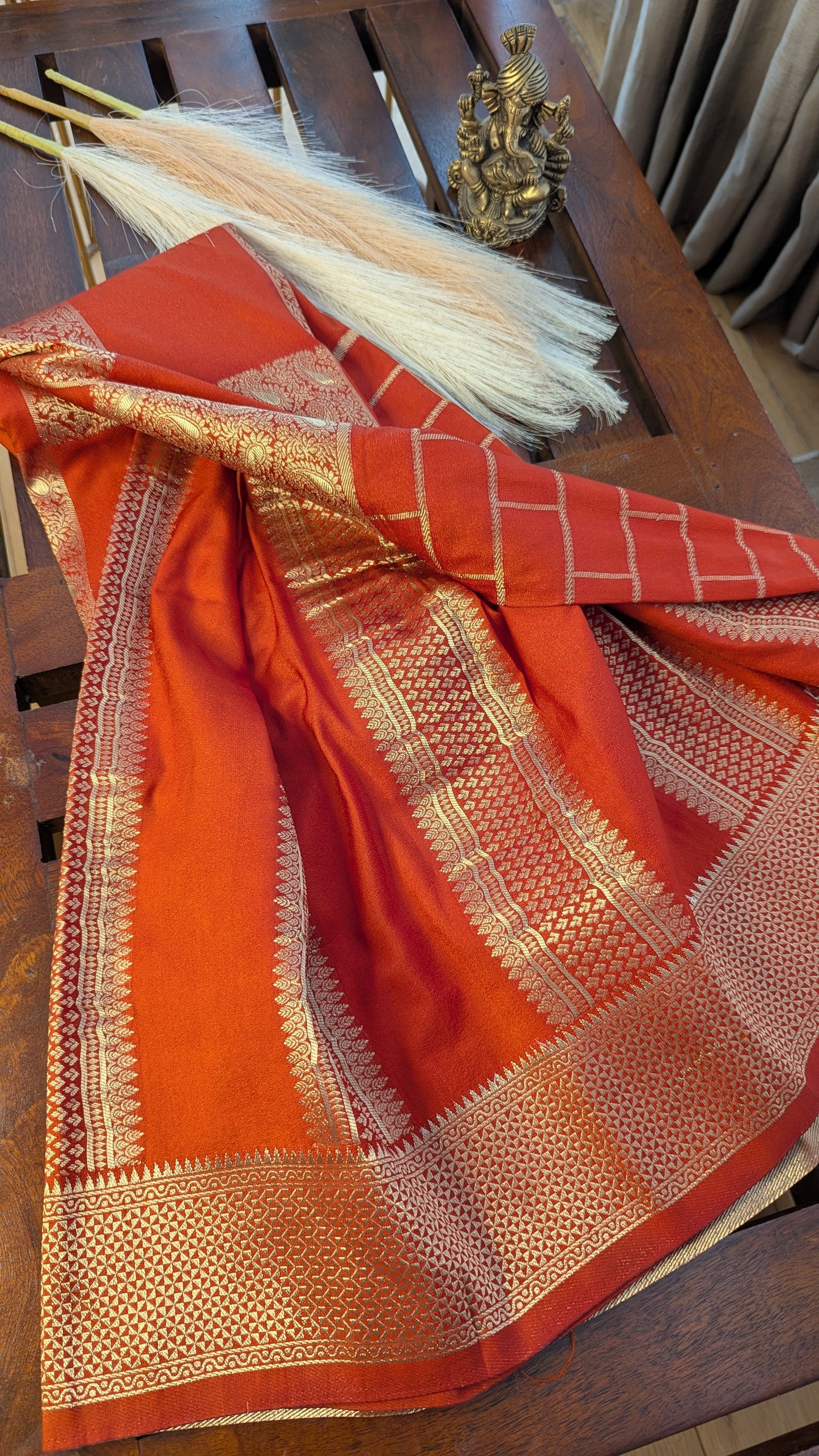 Rust Orange Checks Crepe Silk