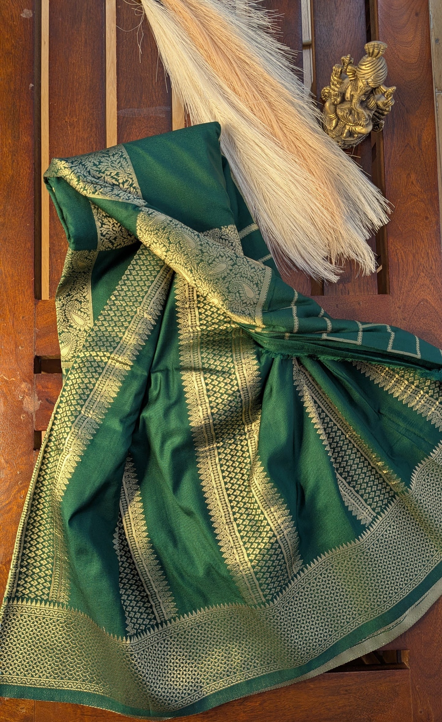 Bottle Green Checks Crepe Silk