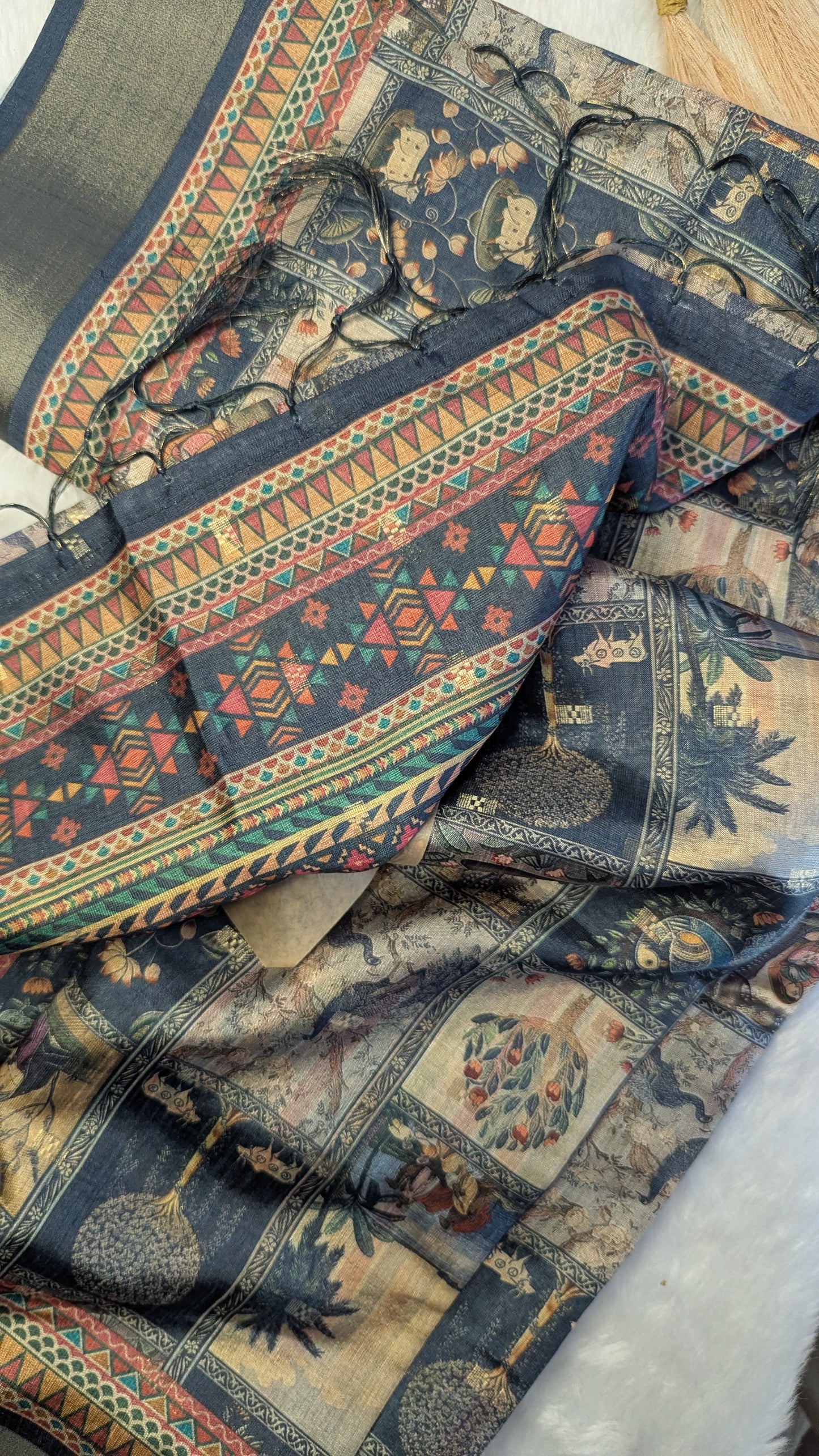 Art Silk Tapestry Saree - Peacock Blue