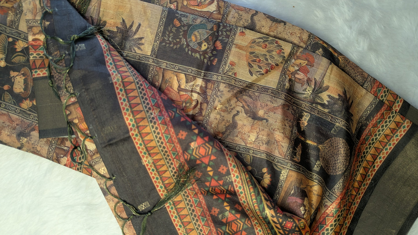 Art Silk Tapestry Saree - Grey