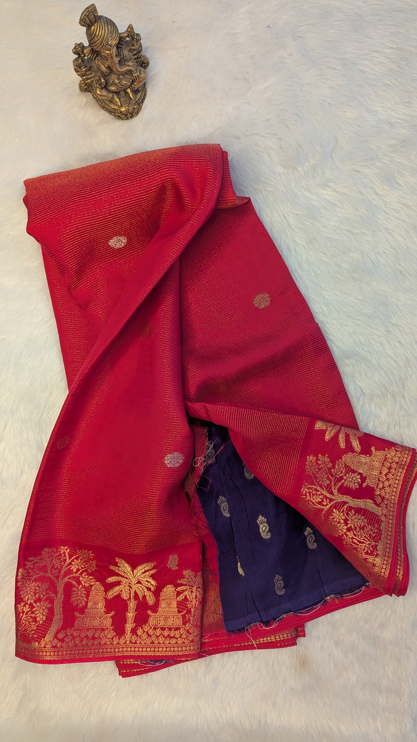 Dark Pink Crepe Silk Saree with Tree Border