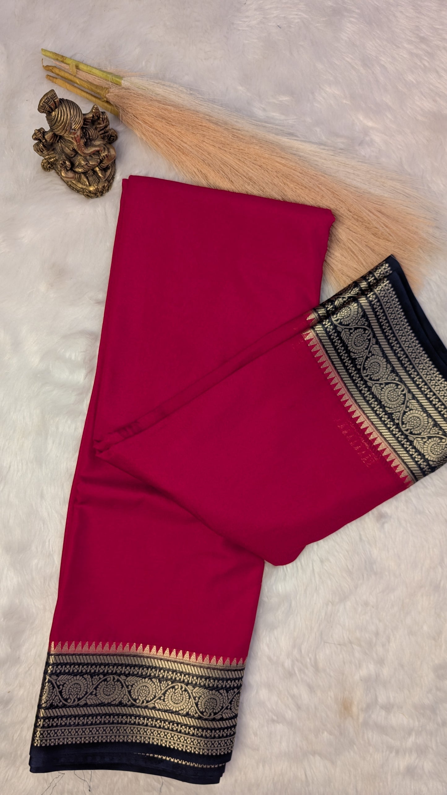 Magenta and Purple border Semi Mysore Silk Saree