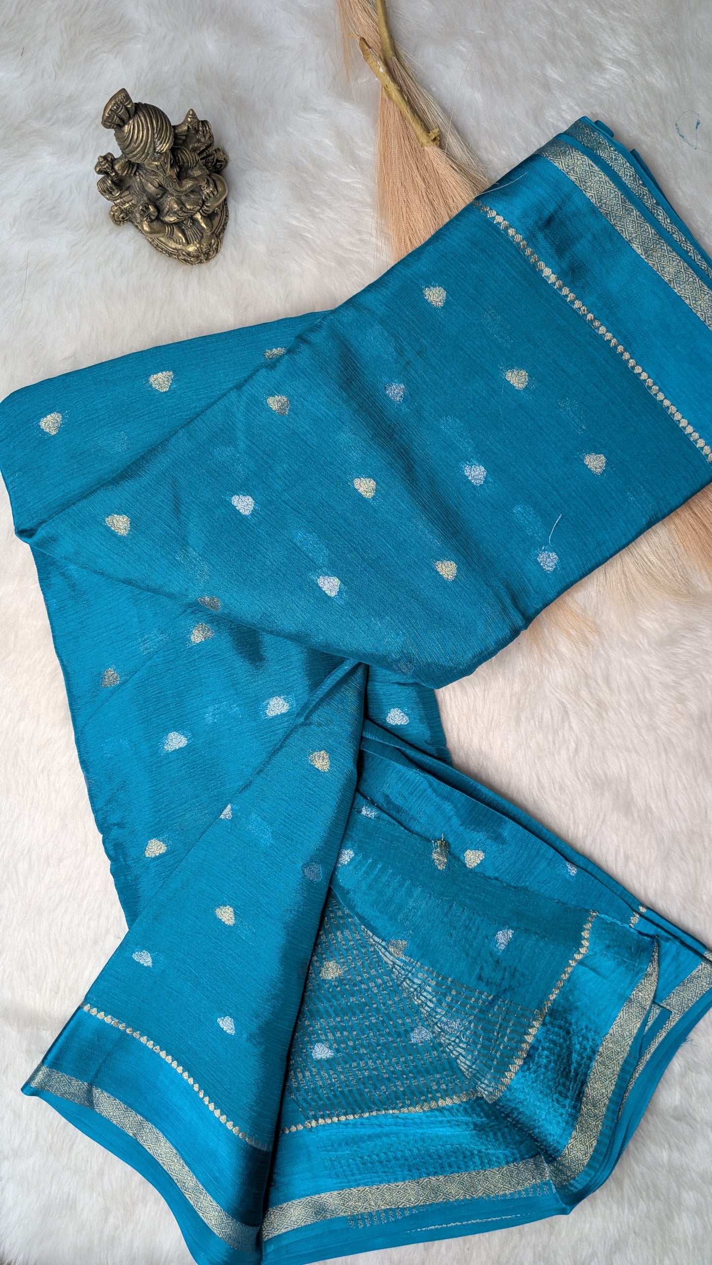 Georgette Crepe Silk with Golden Buttis- Blue