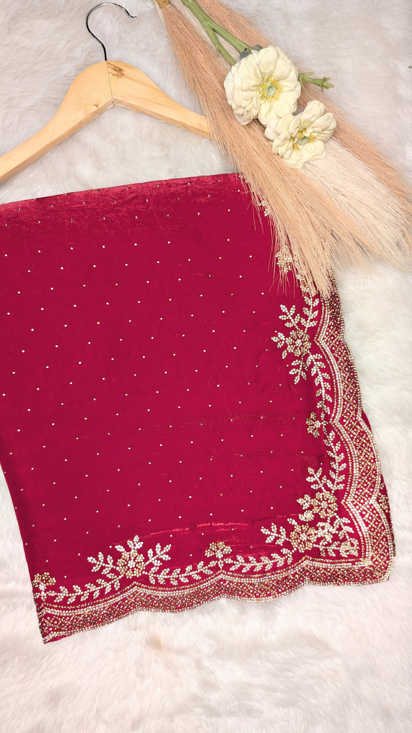 Tissue Saree With Stone Cut Work