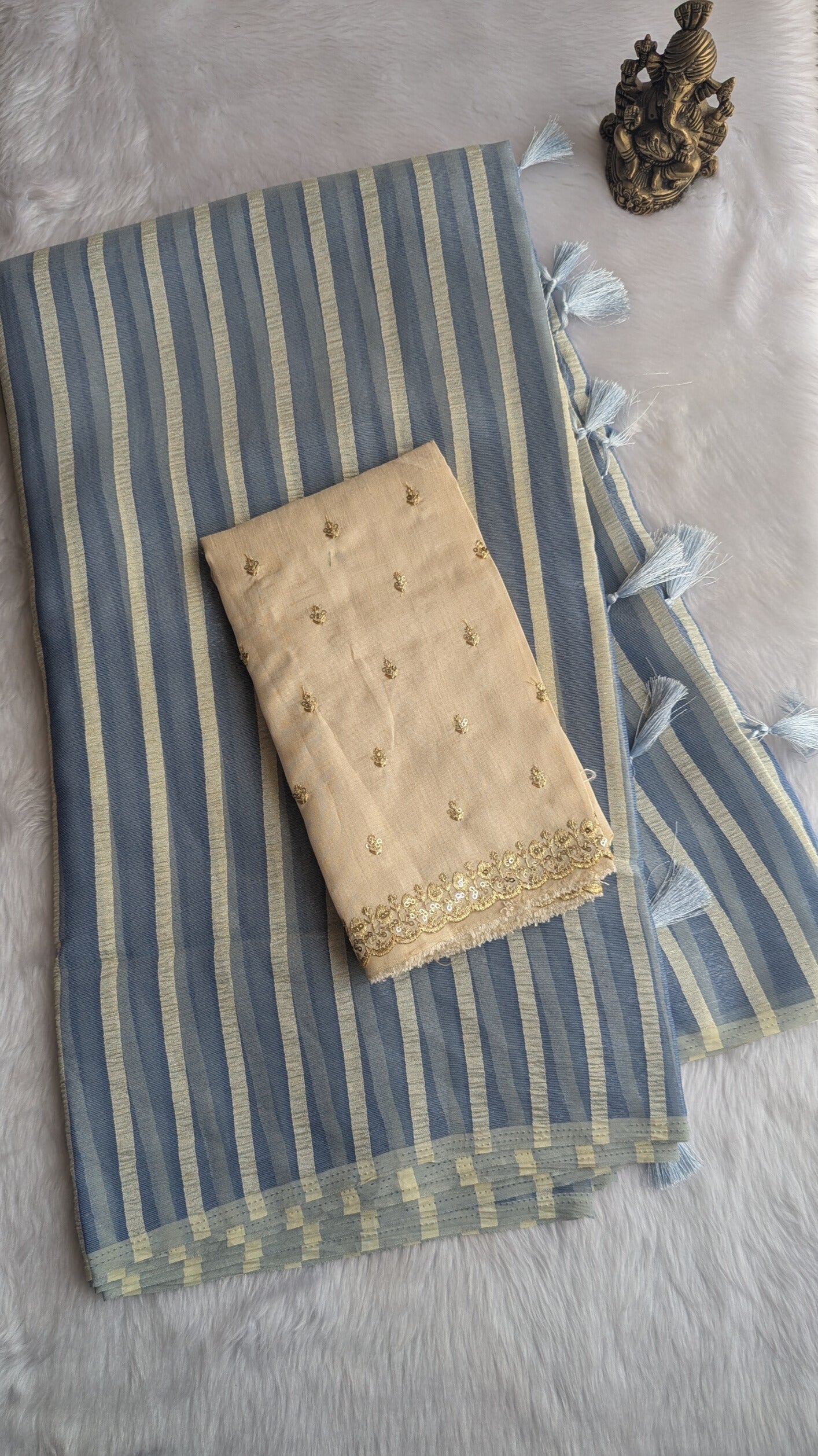 Blue Stripes Saree with Work blouse