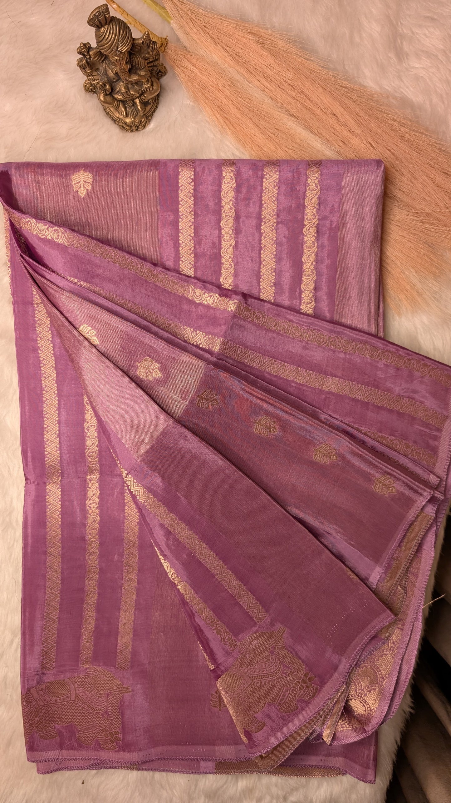 Light Purple Tissue with Elephant and Zari Lines