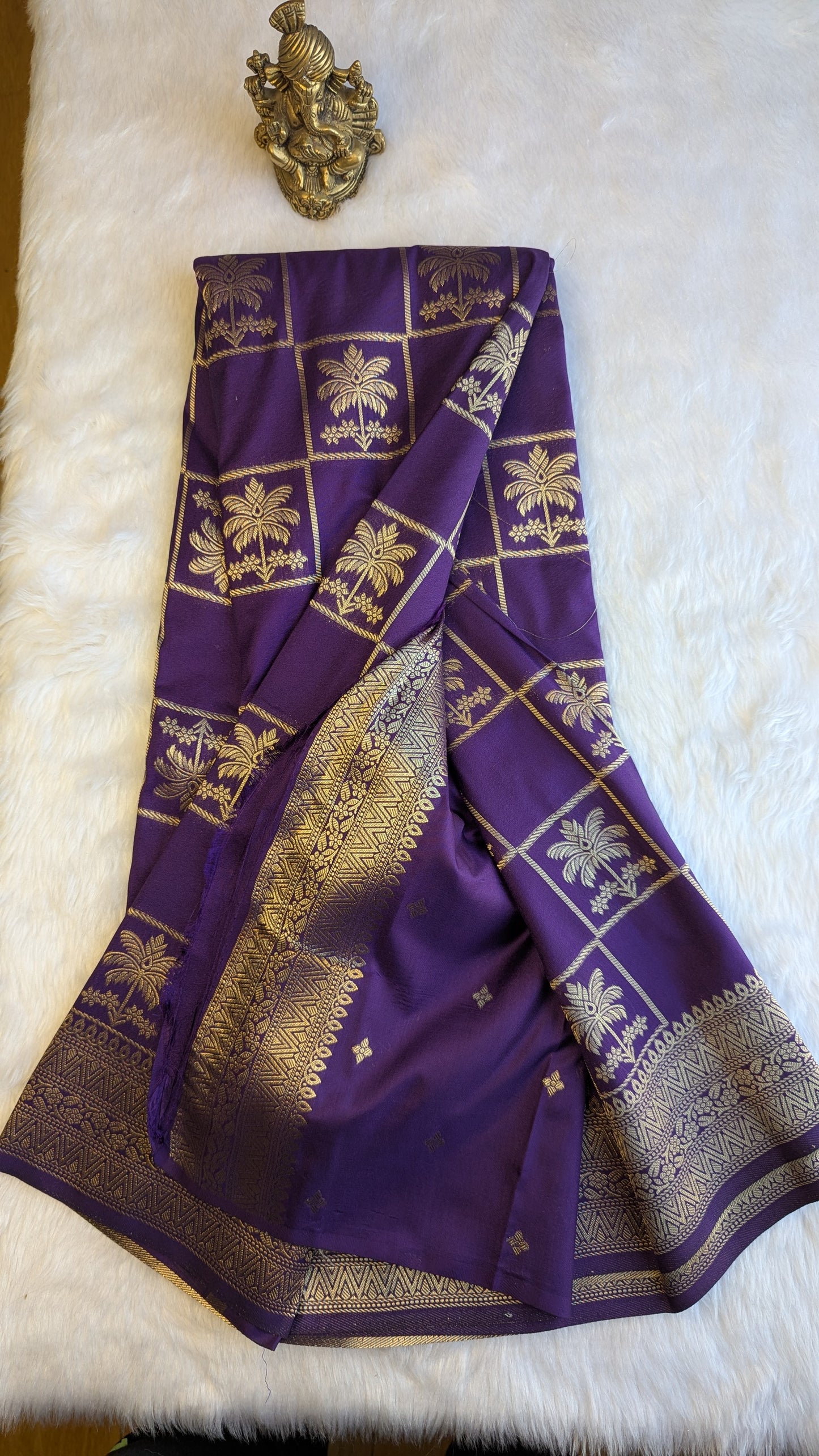 Purple Tree Checks Crepe Silk