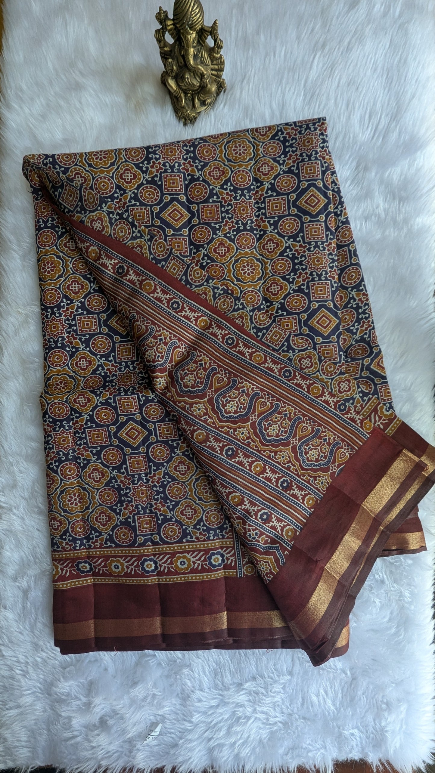 Blue and Maroon Border Cotton Ikkat Saree