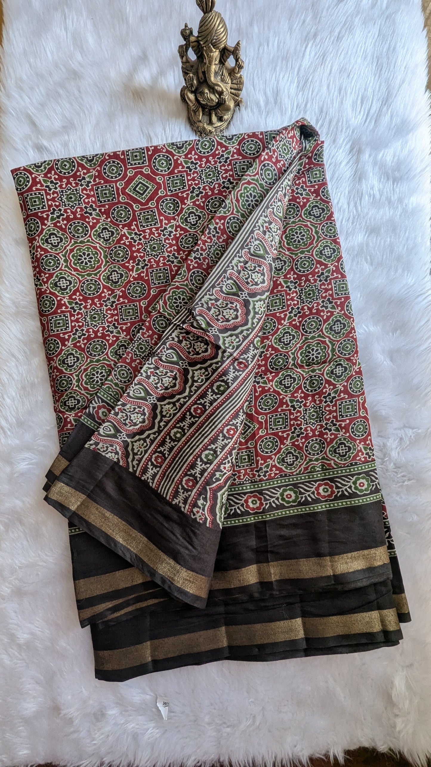 Maroon and Green Cotton Ikkat Saree