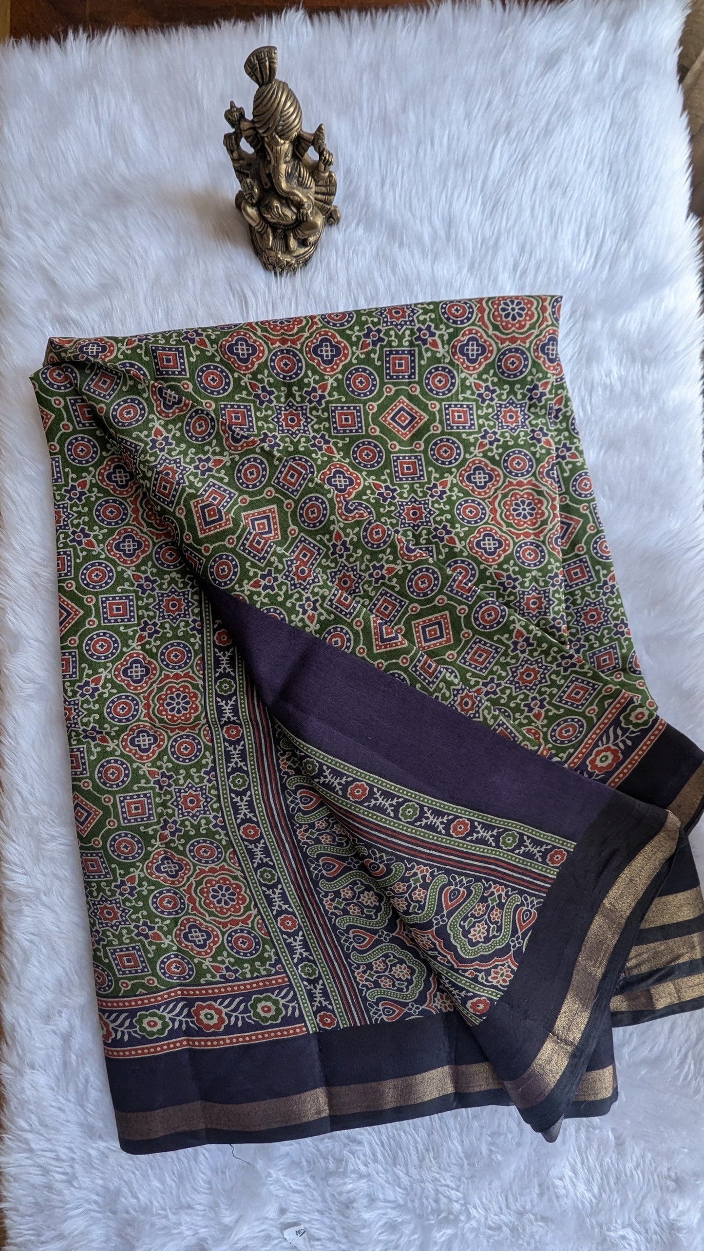 Green with Black border Cotton Ikkat Saree