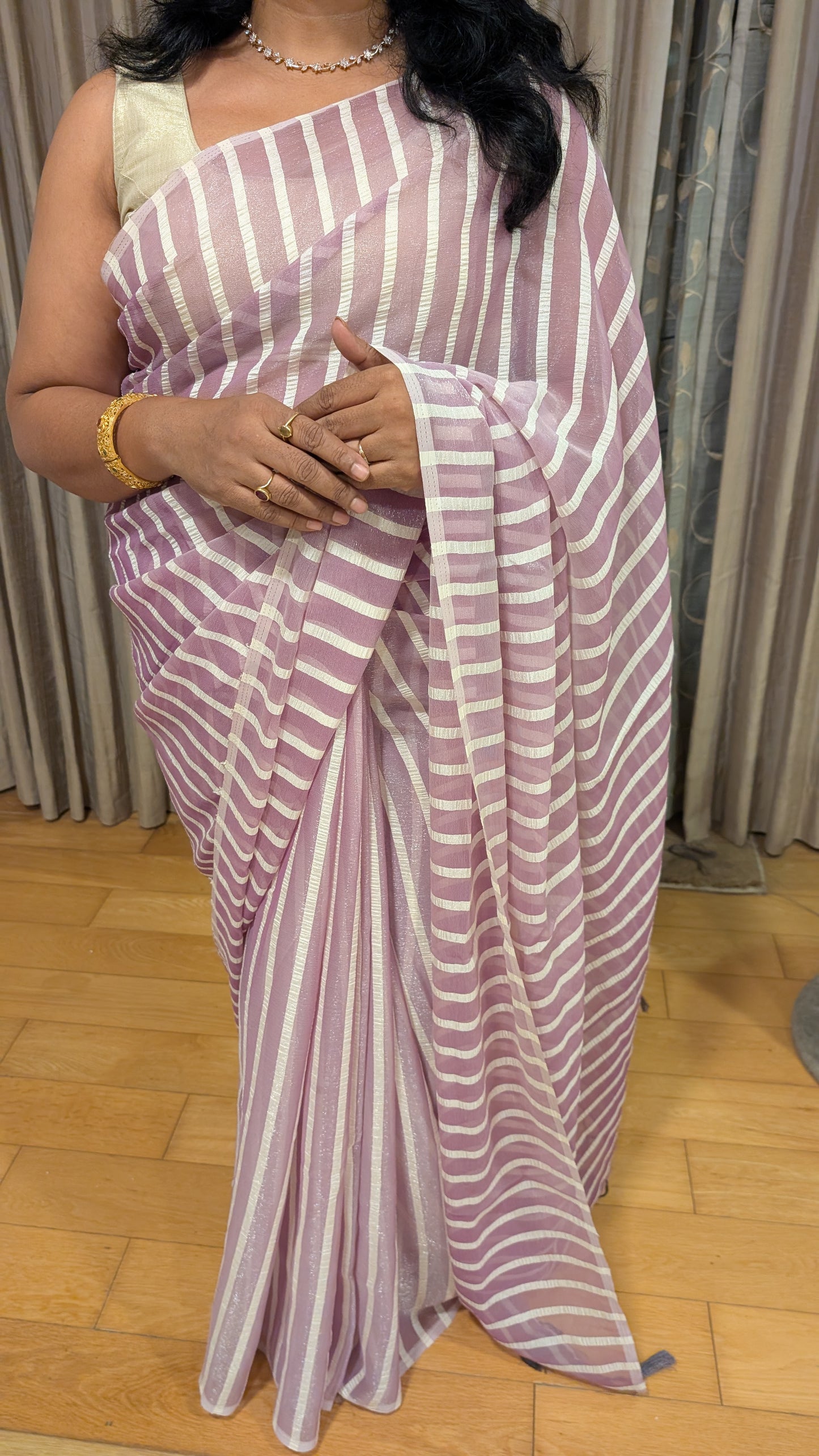 Onion Color Stripes Saree with Work blouse