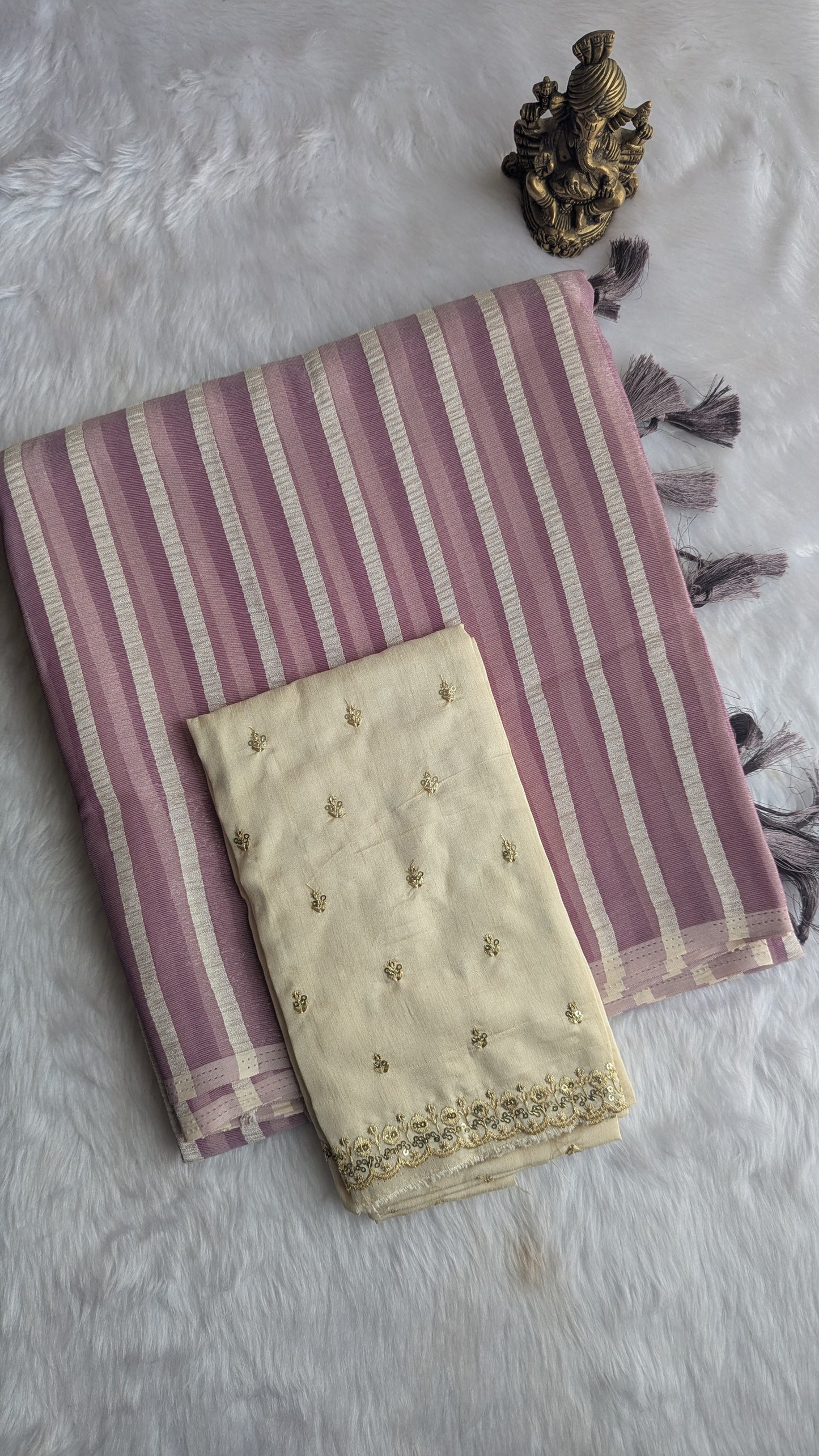 Onion Color Stripes Saree with Work blouse