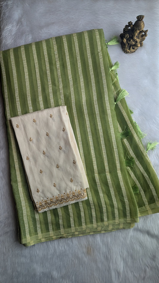 Green Stripes Saree with Work blouse