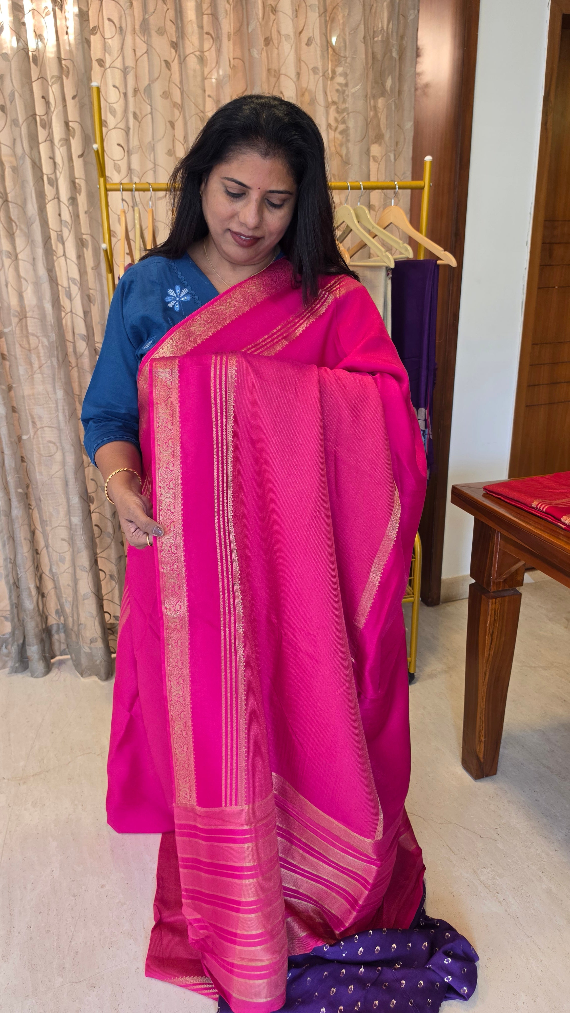 Half and Half Stripes(Deep Rani Pink)