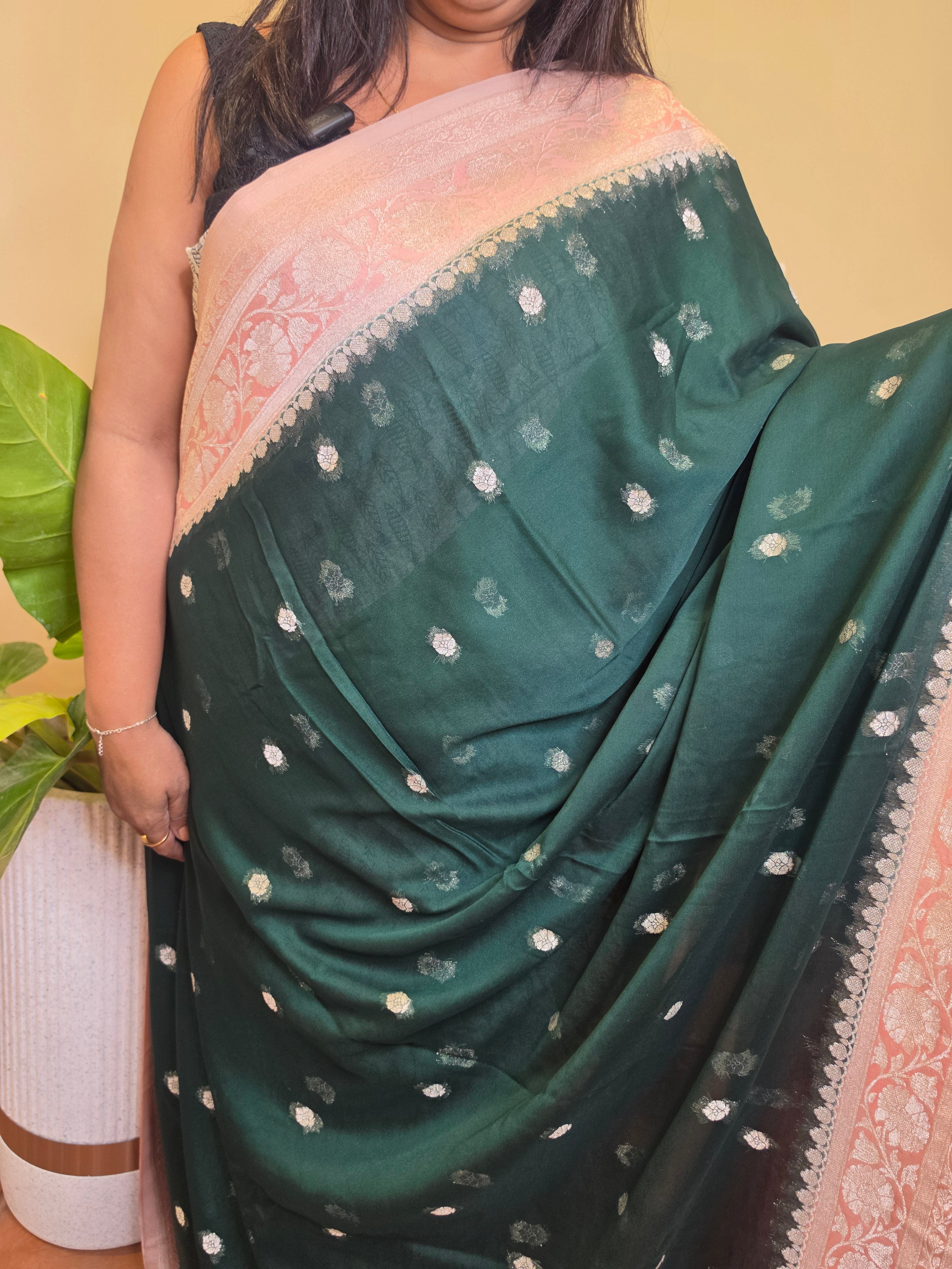 Banaras Georgette - Bottle Green