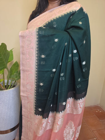 Banaras Georgette - Bottle Green
