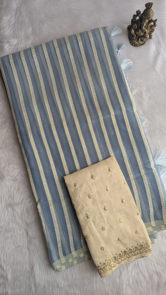 Blue Stripes Saree with Work blouse