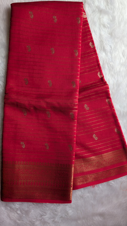Red with Golden Stripes Semi Crepe Silk Saree
