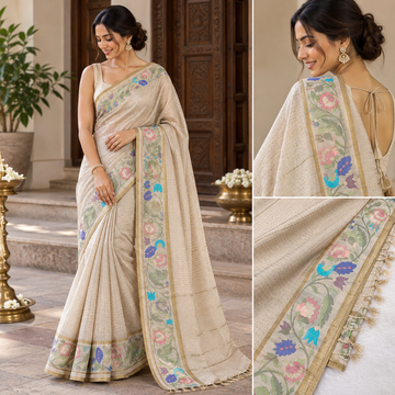 Tussar Silk Bird Embroidery