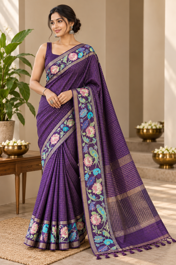 Tussar Silk Bird Embroidery