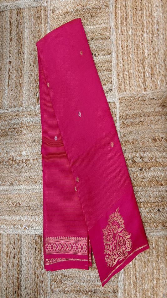Magenta Crepe Silk Saree with Small Zari Lines