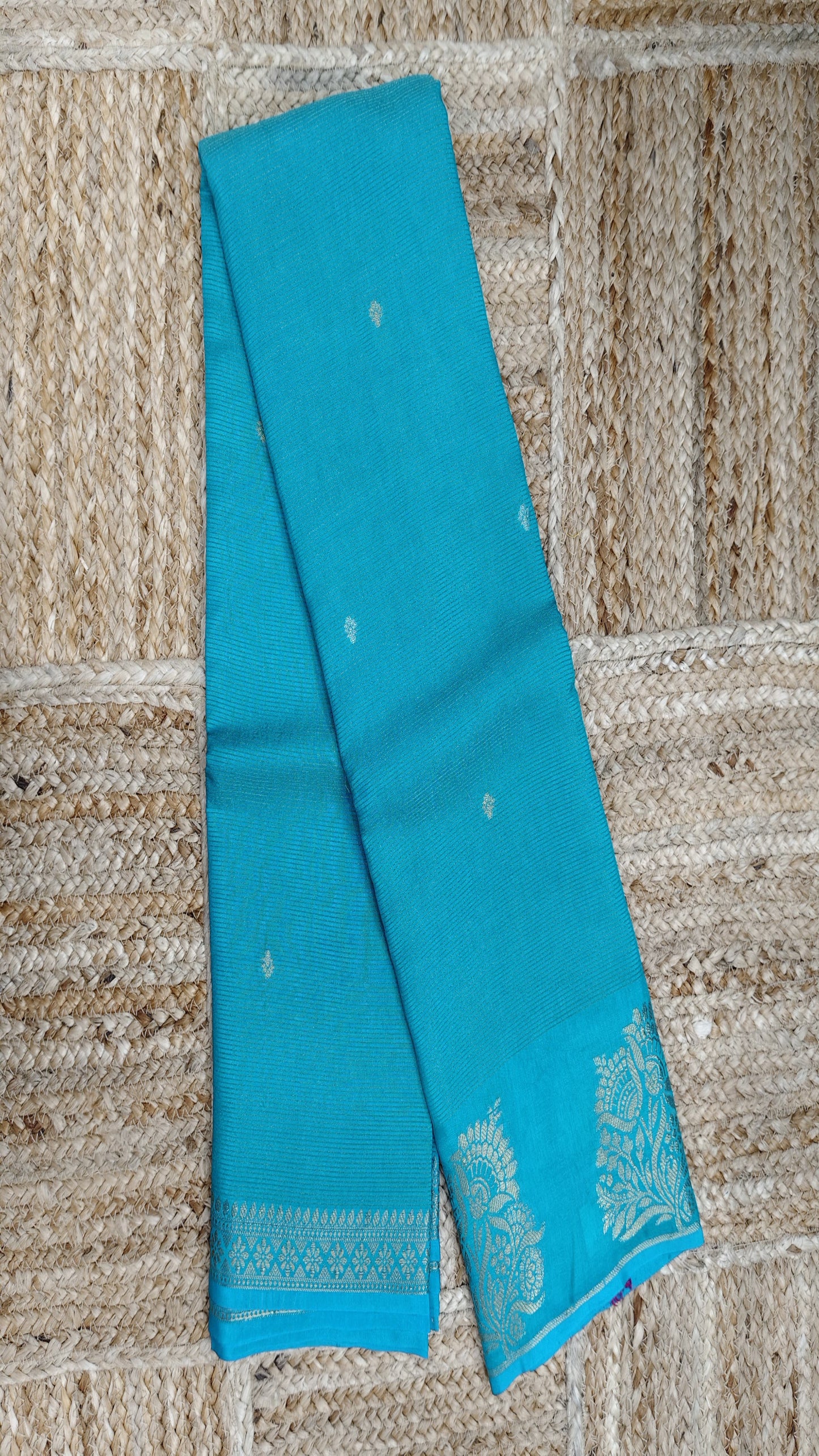 Turquoise Blue Crepe Silk Saree with Small Zari Lines