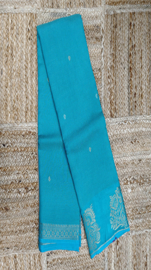 Turquoise Blue Crepe Silk Saree with Small Zari Lines