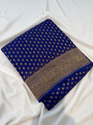 Pure Banaras Georgette- Royal Blue